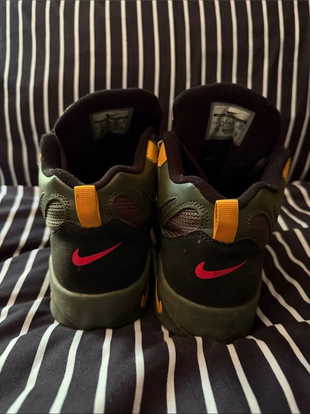 Nike Kids Olive Green and Yellow High-Top Sneakers